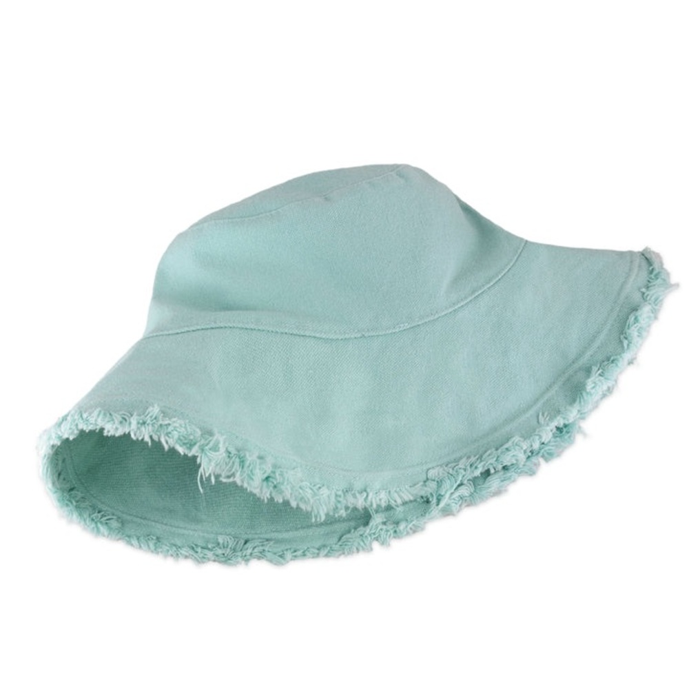 ChoKo Lids bucket hat 100% cotton foldable frayed edge EUC baby blue